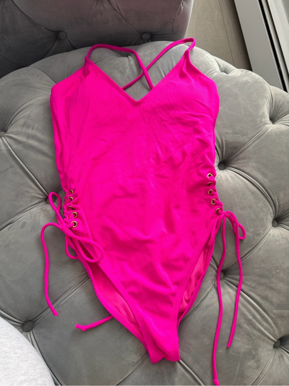 Pilyq Neon Pink Lace-Up One-Piece Swimsuit